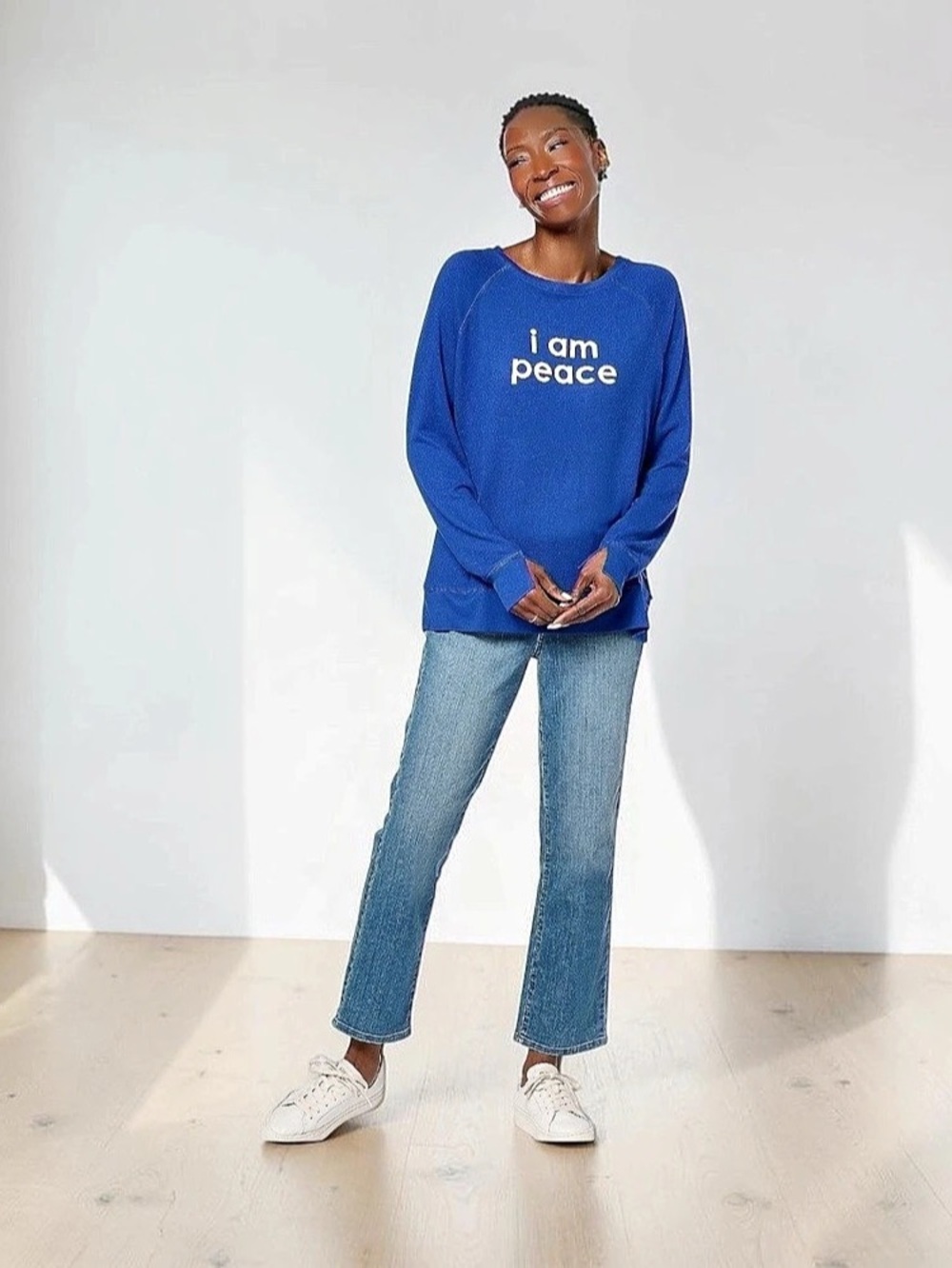 Peace Love World I Am Peace Blue Light Oversized Sweater XS